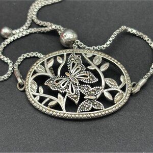 Adorable Silver Tone & Marcasite Butterfly Bracelet Box Chain Adjustable Size
